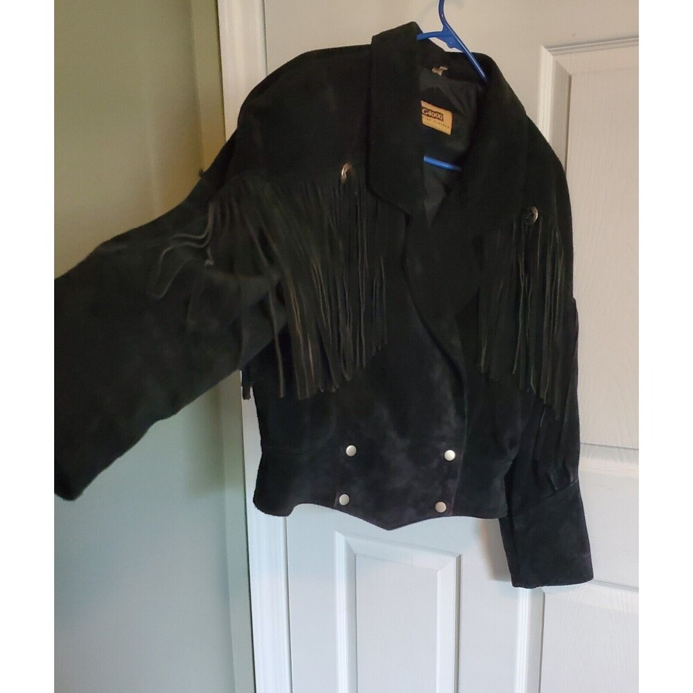 G4000 Genuine Leather Black Suede Fringed Motorcycle Jacket Waist Length Size M - Picture 3 of 12